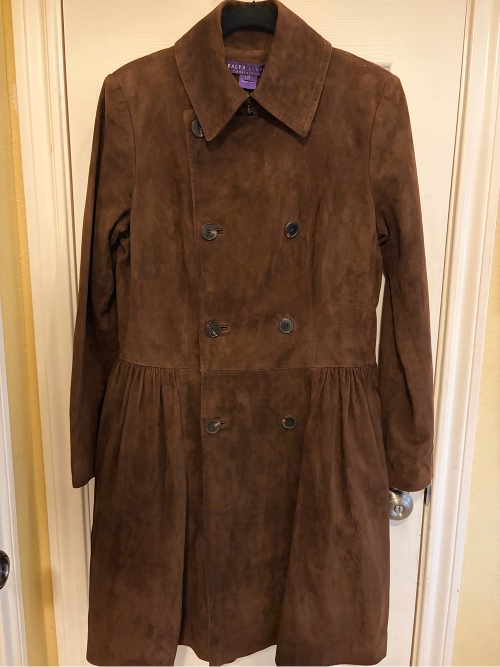 Ralph Lauren Purple Label Brown Suede Double-Breasted Trench Coat